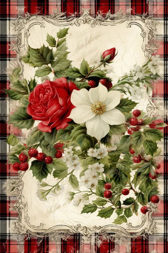 Plaid Christmas Florals Rice Paper by Reba Rose Creations