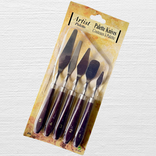 Set of 5 Artist Palette Knives, Stainless Steel and Wood