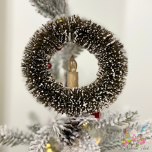 Load image into Gallery viewer, Bottlebrush Christmas Wreath with Candle, Ornaments, Back
