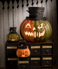 Load image into Gallery viewer, Dr. Jekyll and Mr. Hyde Pumpkins Display by Bethany Lowe