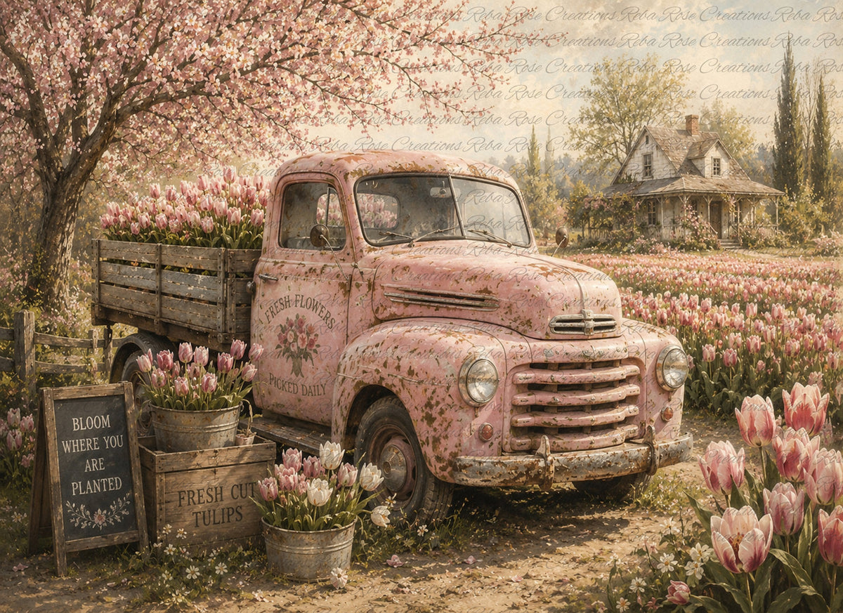 Pink Farmhouse Truck Rice Paper by Reba Rose Creations – My Victorian Heart