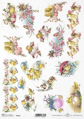 Spring Chicks and Blossoms Rice Paper by ITD Collection, R1344, A4