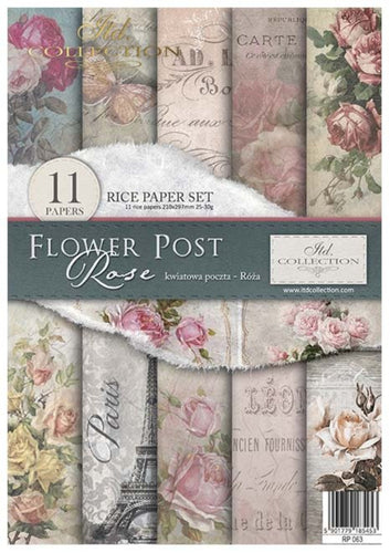 Flower Post Rose Rice Paper Set by ITD Collection, RP063, Pack of 11 cover