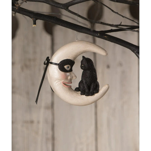 Hallow's Eve Cat on Moon Ornament by Bethany Lowe Designs, Halloween Decor