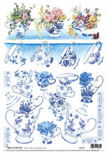 Load image into Gallery viewer, Blue Teacups Decoupage Rice Paper by Calambour Italy
