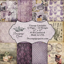 Load image into Gallery viewer, Vintage Lavender Scrapbook Paper by Decoupage Queen, 12" x 12", cover