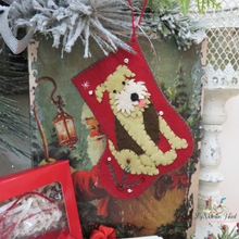 Load image into Gallery viewer, Bethany Lowe Good Boy Wool Applique Red Stocking Ornament