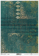 Load image into Gallery viewer, Golden Script on Emerald Background R1592 Rice Paper by ITD Collection