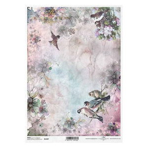 ITD Collection Pink and Lavender Birds Rice Paper, R1387, A4