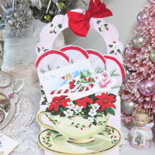 Load image into Gallery viewer, Vintage Inspired Pink Roses Gift Hanky in Teacup Basket Card by Luray
