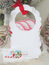 Load image into Gallery viewer, Back of Pink Roses and Holly Gift Hanky in Teacup Basket Card