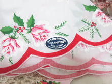 Load image into Gallery viewer, Closeup Pink Roses Holly Gift Hanky in Teacup Basket Card