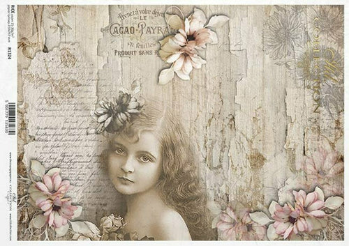 Vintage Girl Rice Paper by ITD Collection, Shabby Textured Background