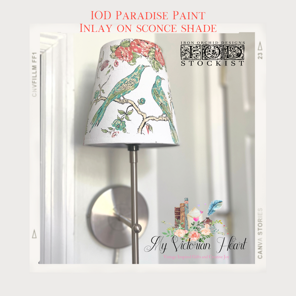 Make a Plain White Light Shade Pretty with IOD Paradise Paint Inlay by My Victorian Heart