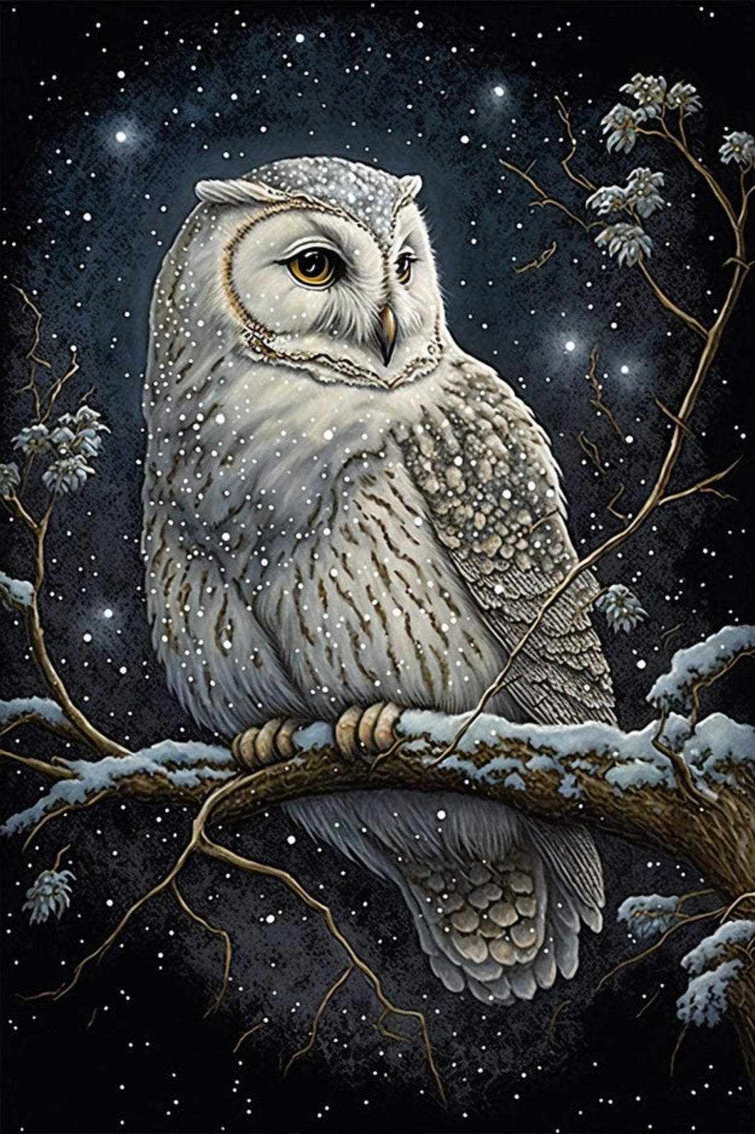 Starry Night Snow Owl Rice Paper by Reba Rose Creations