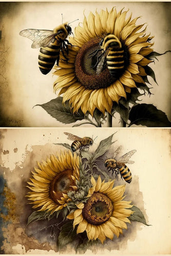 Sunflower Bees Rice Paper by Reba Rose Creations