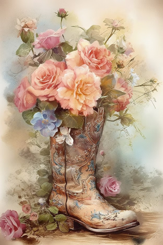 A Shabby Western Boot Rice Paper by Reba Rose Creations
