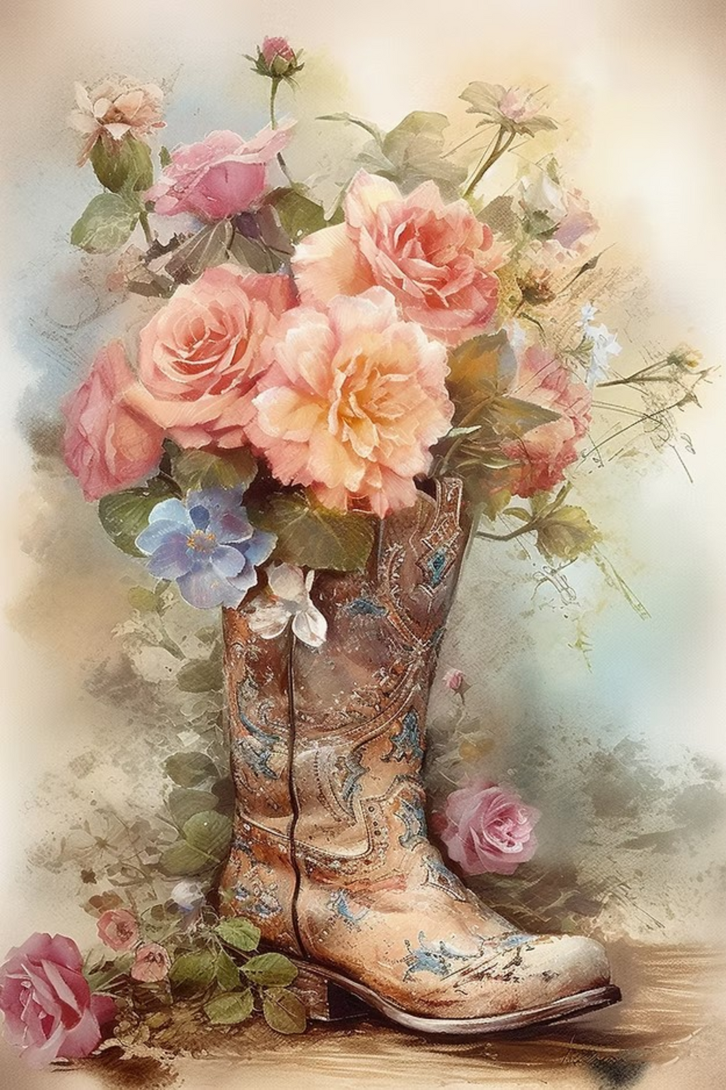 A Shabby Western Boot Rice Paper by Reba Rose Creations