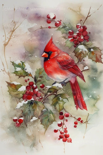 Cardinal Watercolor Rice Paper by Reba Rose Creations