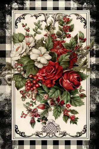 Checkered Christmas Florals Rice Paper by Reba Rose Creations