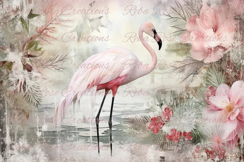 Pink Flamingo Rice Paper by Reba Rose Creations