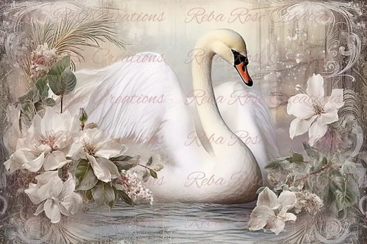 Pink Swan Rice Paper Snow White Swan Rice Paper by Reba Rose Creations – My Victorian Heart