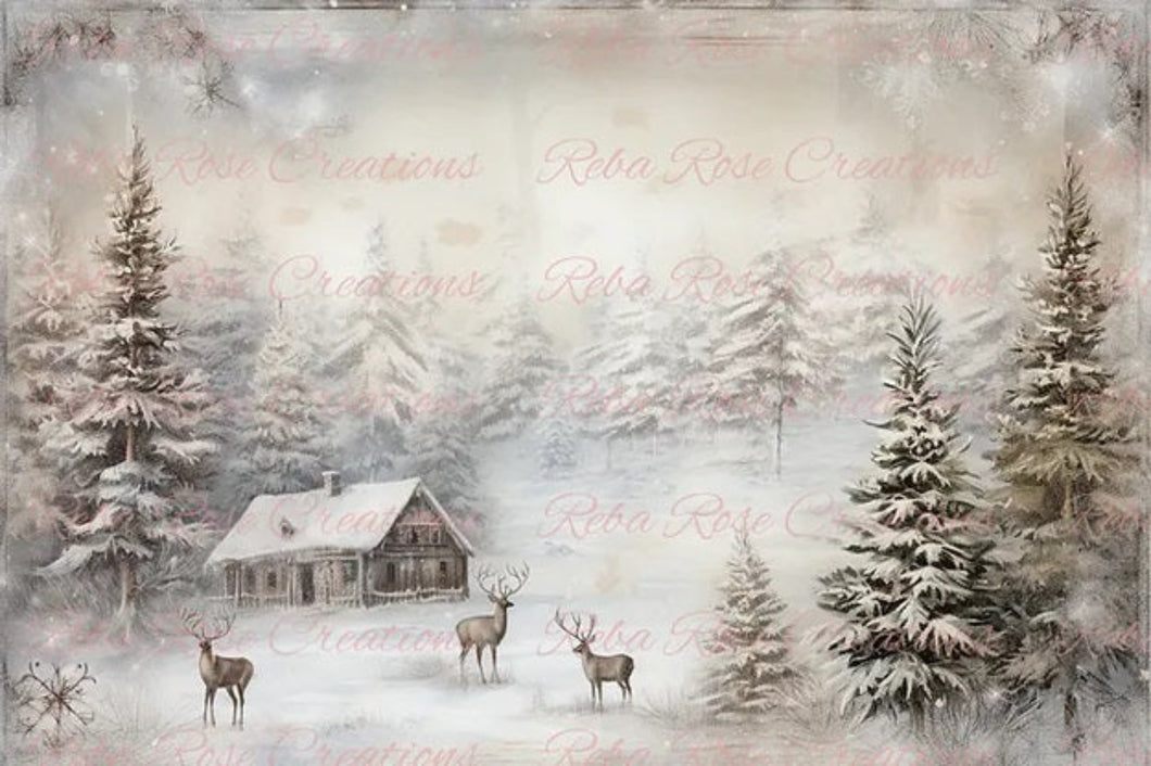 Winter Cabin Rice Paper by Reba Rose Creations