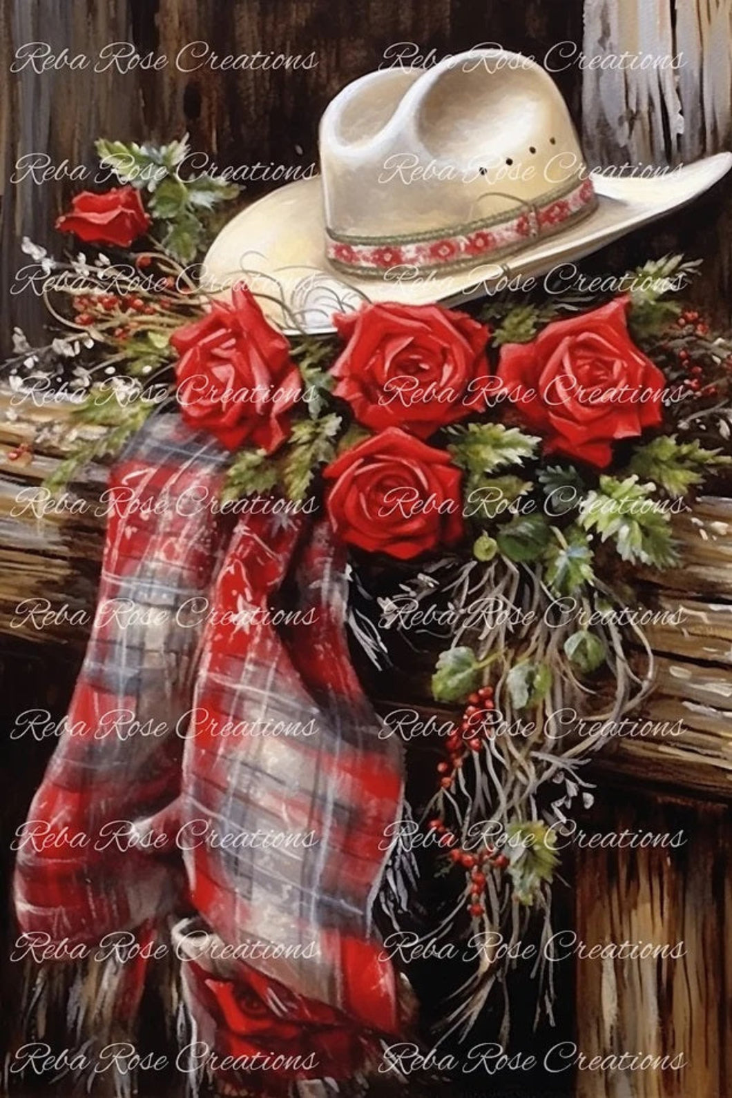 Winter Western Hat Rice Paper by Reba Rose Creations