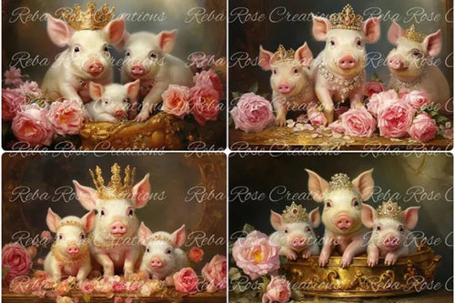 Jeweled Piglets Rice Paper by Reba Rose Creations