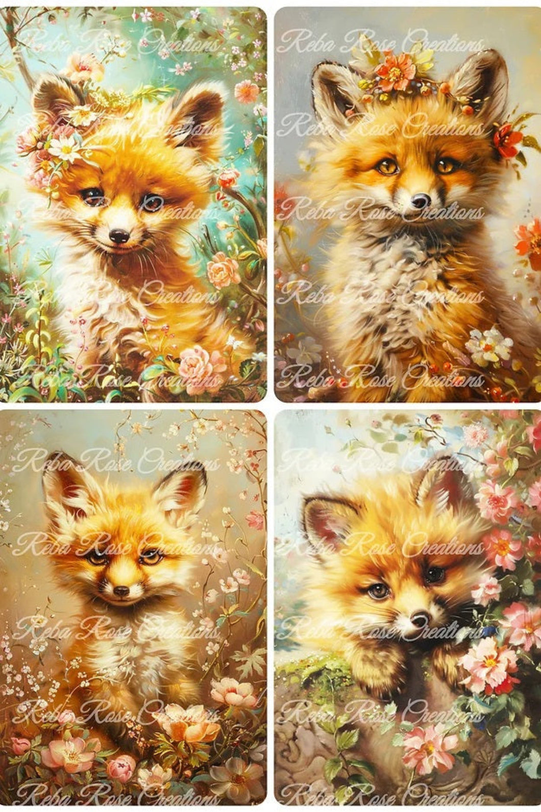 Flowering Foxes Rice Paper by Reba Rose Creations