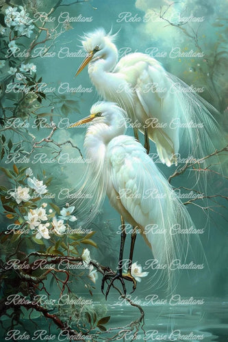 Great Egrets Rice Paper by Reba Rose Creations