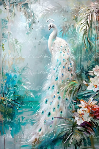 Springtime Peacock Rice Paper by Reba Rose Creations