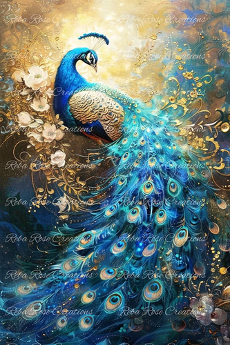 Golden Peacock Rice Paper by Reba Rose Creations