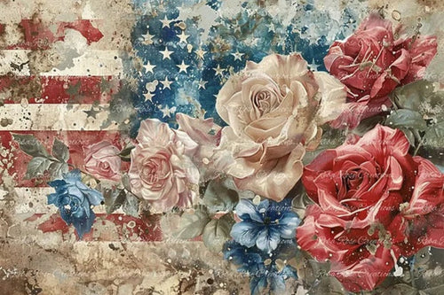 Stars and Stripes Roses Rice Paper by Reba Rose Creations