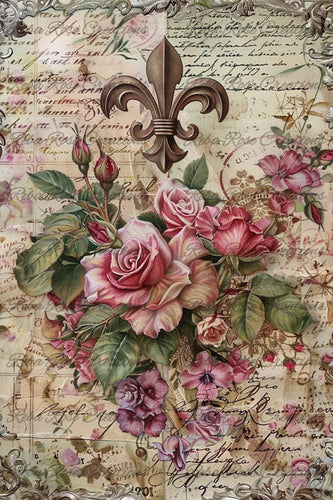 Fleur De Lis and Roses Rice Paper by Reba Rose Creations