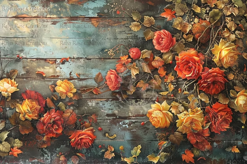 Autumn Roses Rice Paper by Reba Rose Creations