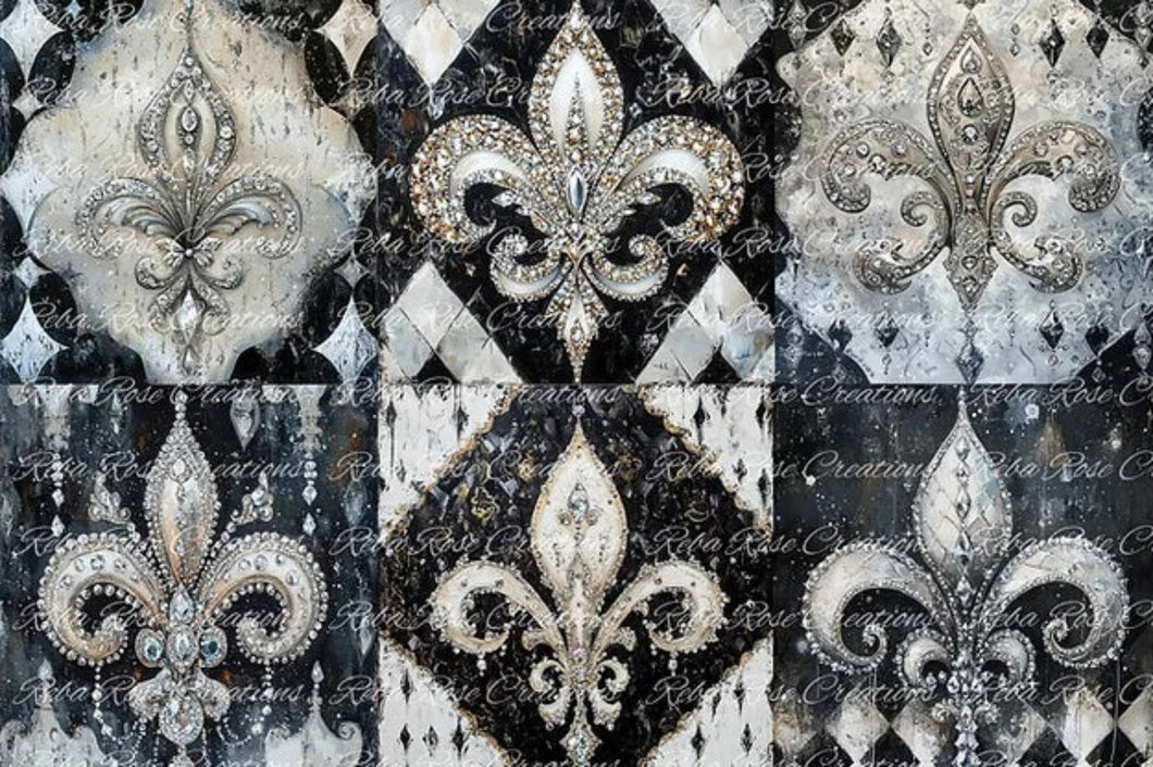 Sparkle Fleur De Lis Rice Paper by Reba Rose Creations