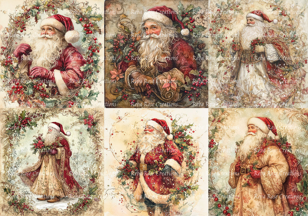 Santa Christmas Squares Rice Paper by Reba Rose Creations