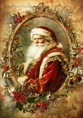 Golden Framed Santa Rice Paper by Reba Rose Creations