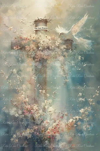 He has Risen Cross Rice Paper by Reba Rose Creations