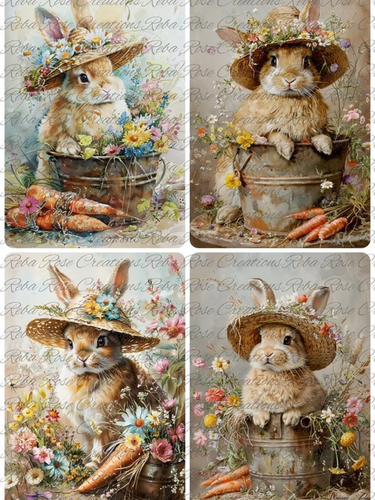 Pail Bunnies Rice Paper by Reba Rose Creations