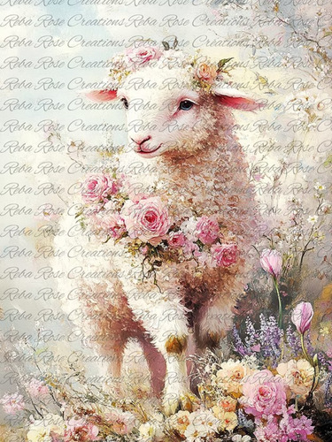 Pink Floral Lamb Rice Paper by Reba Rose Creations