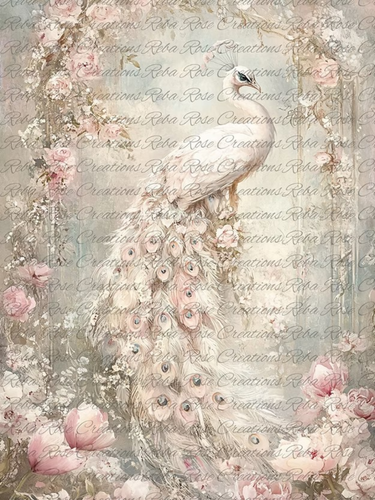 Pink Peacock Rice Paper by Reba Rose Creations
