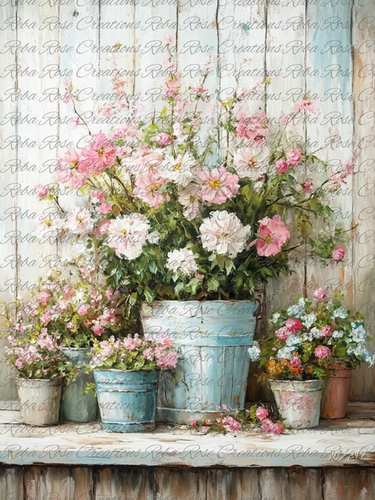 Potted Spring Flowers Rice Paper by Reba Rose Creations