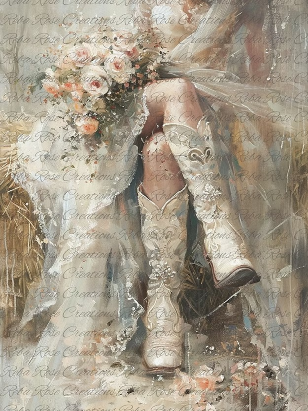 Western Wedding Boots Rice Paper by Reba Rose Creations