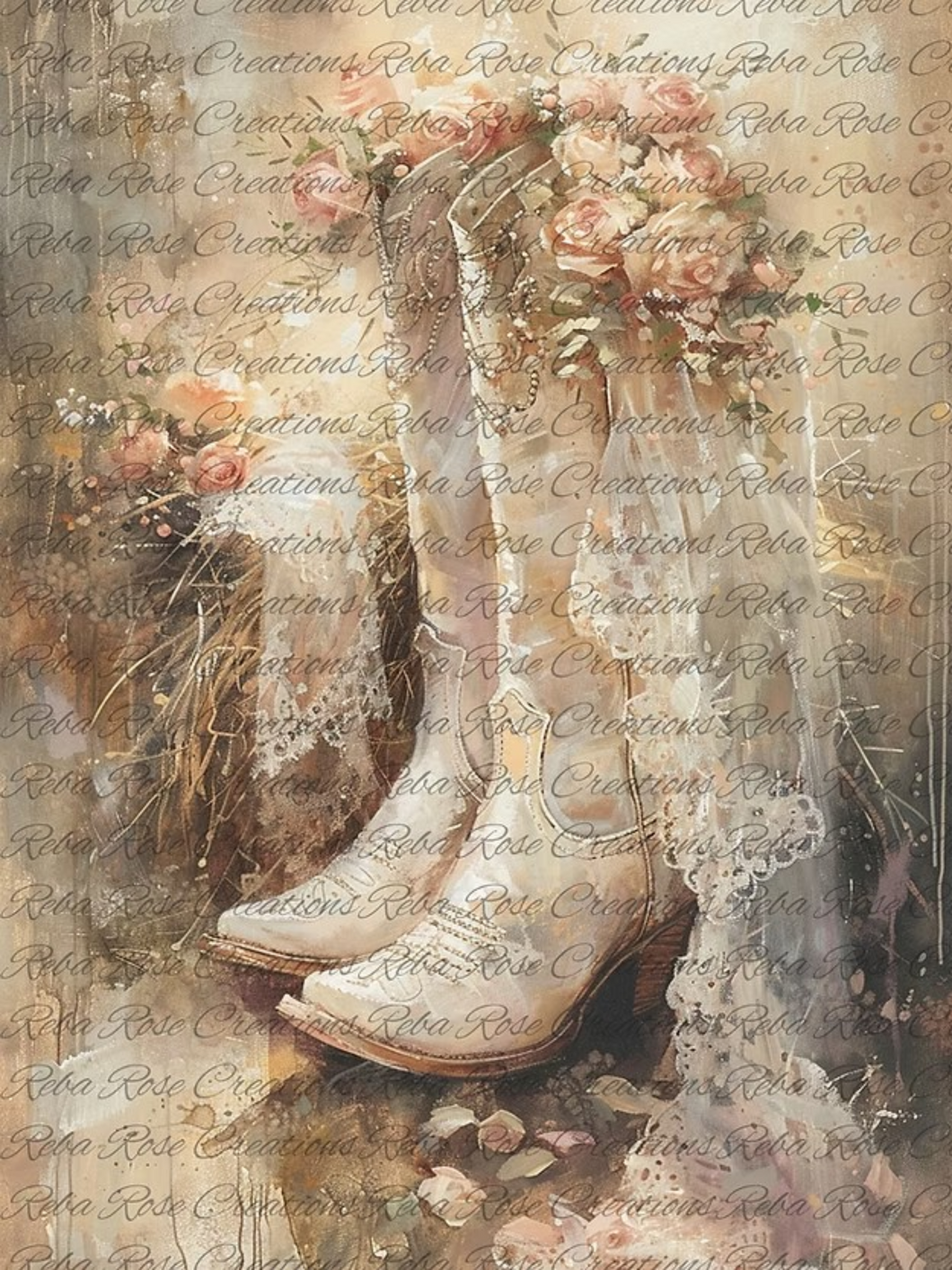Wedding Western Boots Rice Paper by Reba Rose Creations