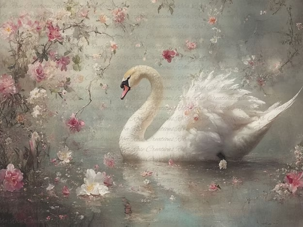Pink Swan Rice Paper Floral Swan Rice Paper by Reba Rose Creations – My Victorian Heart
