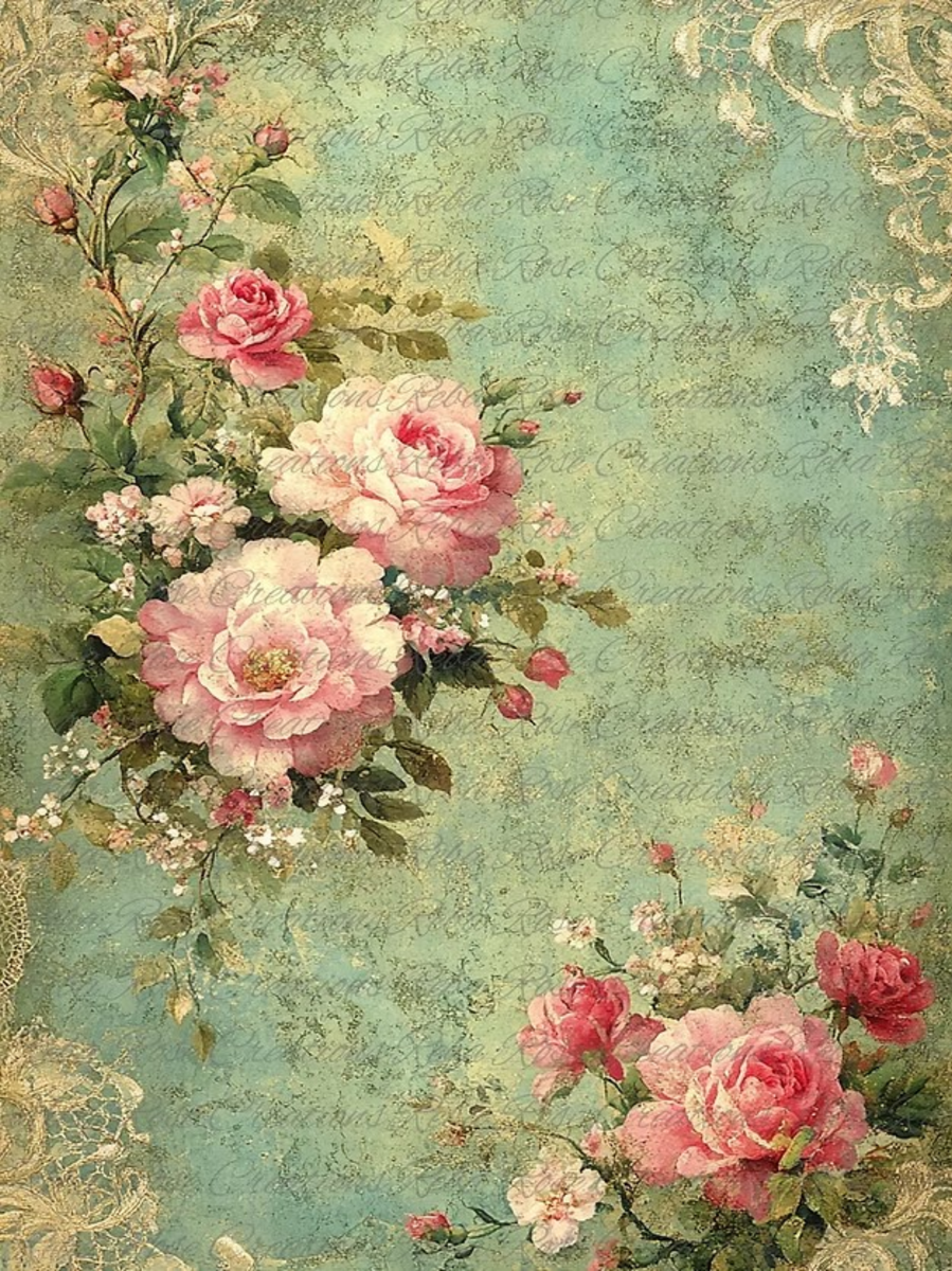 Spray of Roses Green Rice Paper by Reba Rose Creations – My Victorian Heart
