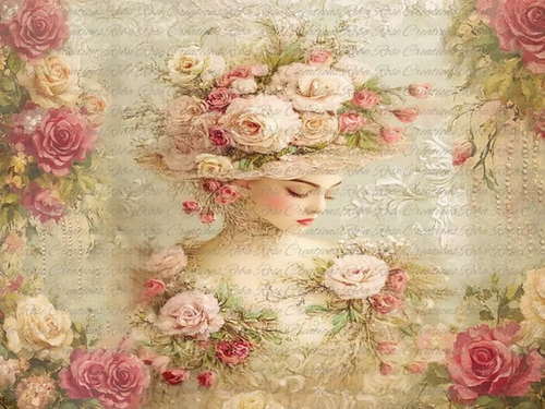 Elegant Love Collage Rice Paper by Reba Rose Creations