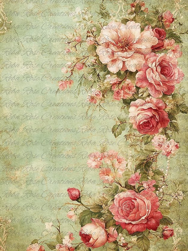 Rose Spray Right Rice Paper by Reba Rose Creations